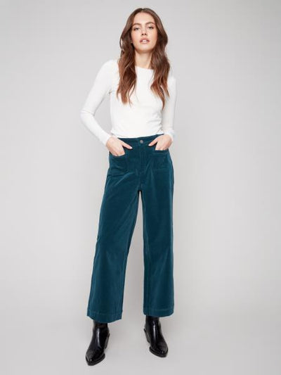 Cropped Patch Pocket Flare Corduroy Pants