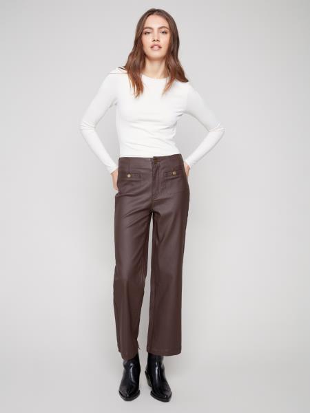 Wax Twill Flare Leg Pants with Front Welt Pockets