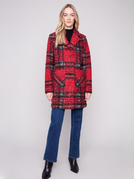 Plaid Boucle Knit Tailored Collar Coat