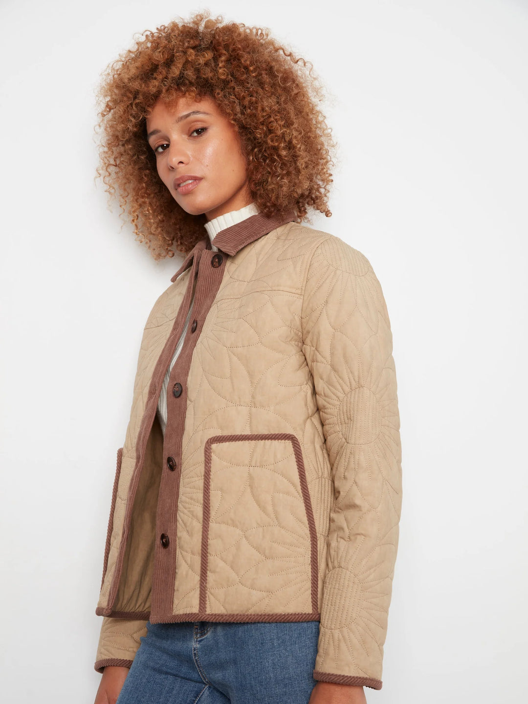 Sunflower quilted jacket with corduroy contrast details