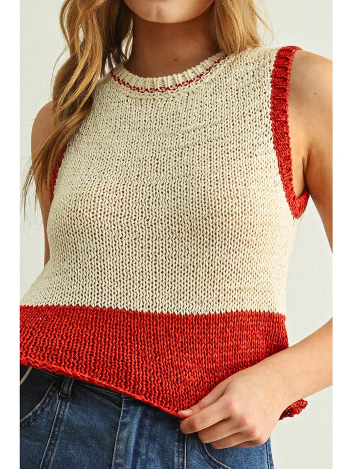 Color Blocked Sleeveless Knitted Top