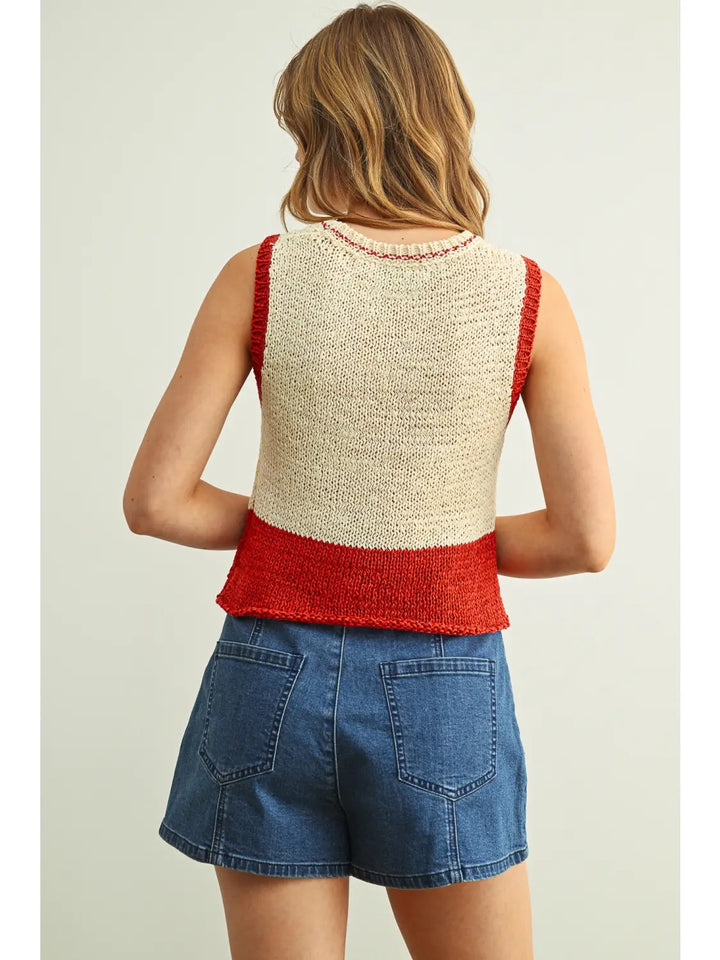 Color Blocked Sleeveless Knitted Top