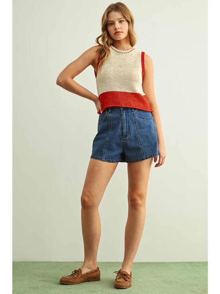 Color Blocked Sleeveless Knitted Top