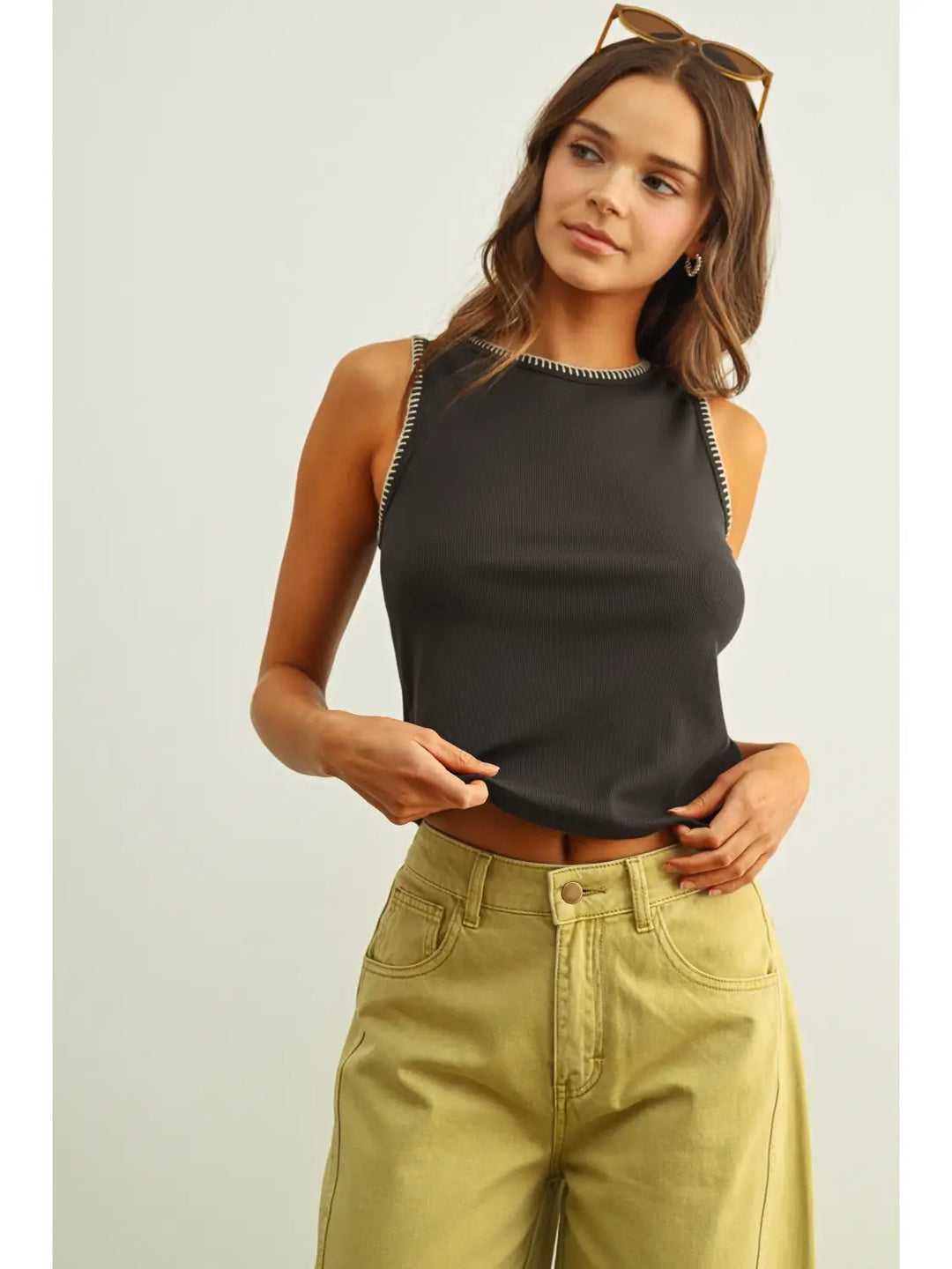 Mini Ribbed Knit Top with Stitch Detail