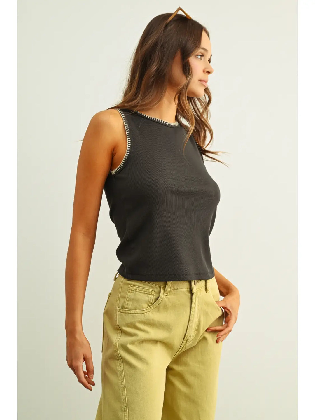Mini Ribbed Knit Top with Stitch Detail
