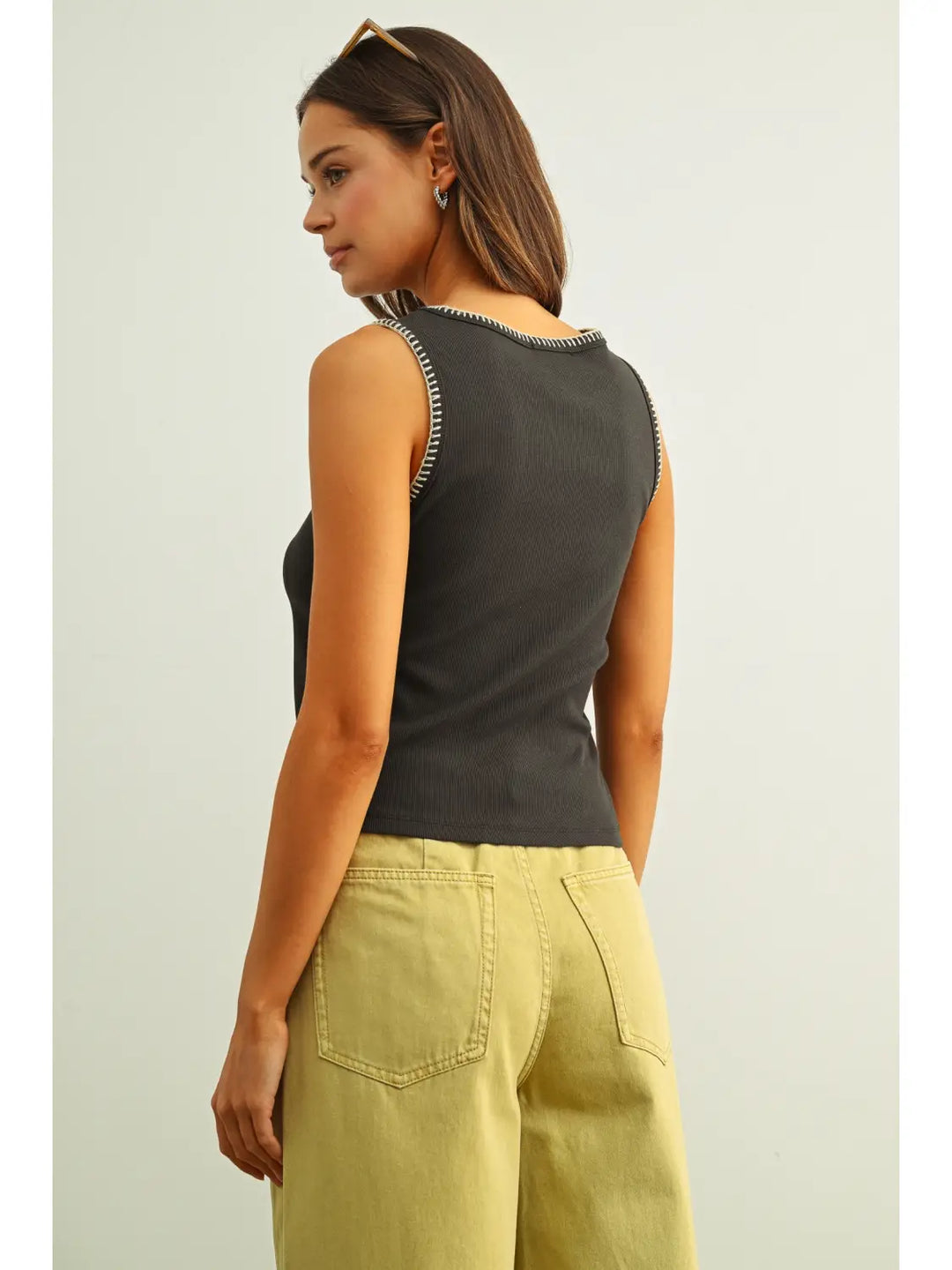 Mini Ribbed Knit Top with Stitch Detail