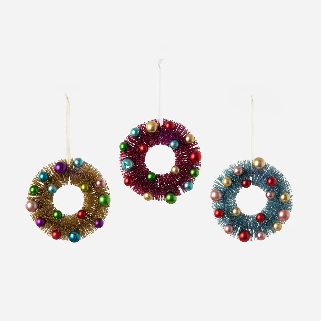 Shiny Ball Wreath Ornament - 3 Assorted