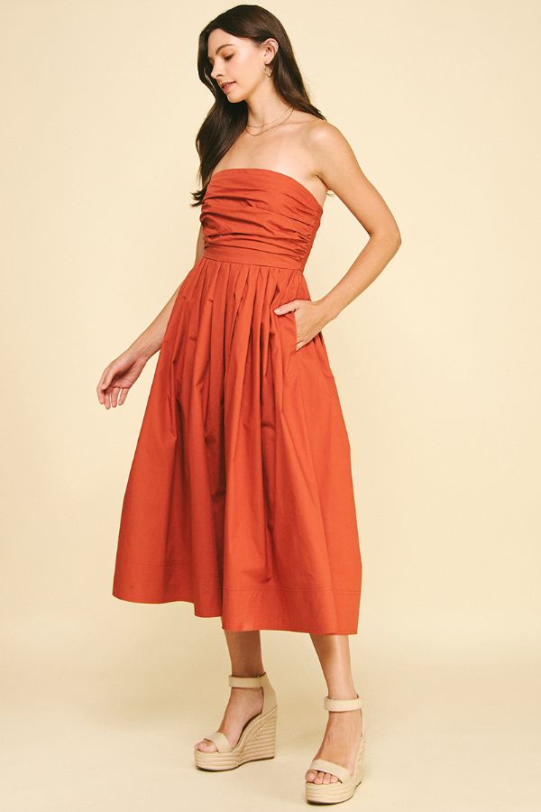 Shirring Detailed Sleeveless Midi Dress