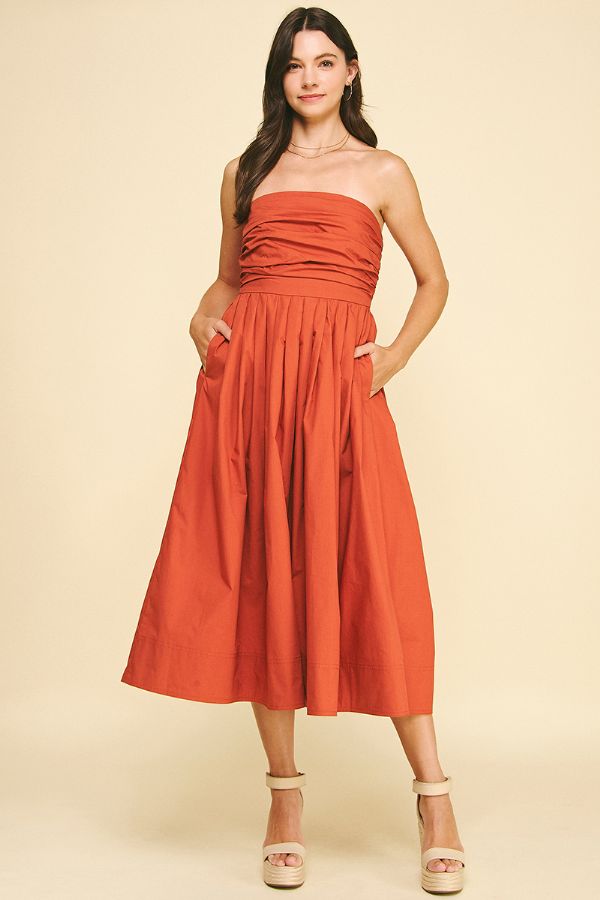 Shirring Detailed Sleeveless Midi Dress