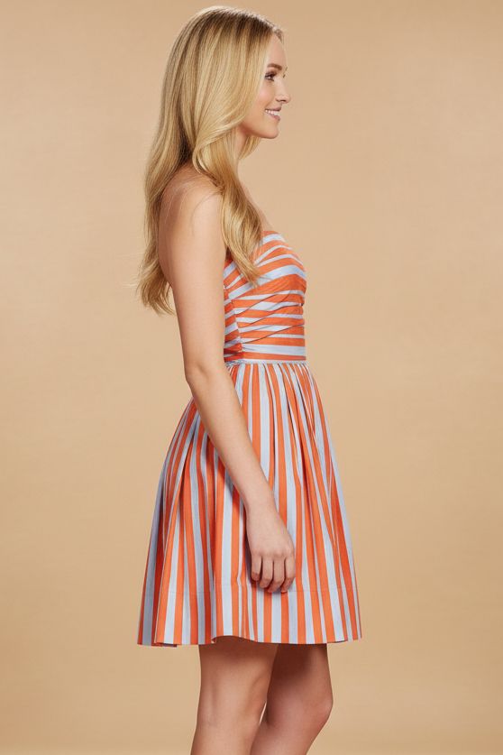 Striped Strapless Flare Mini Dress