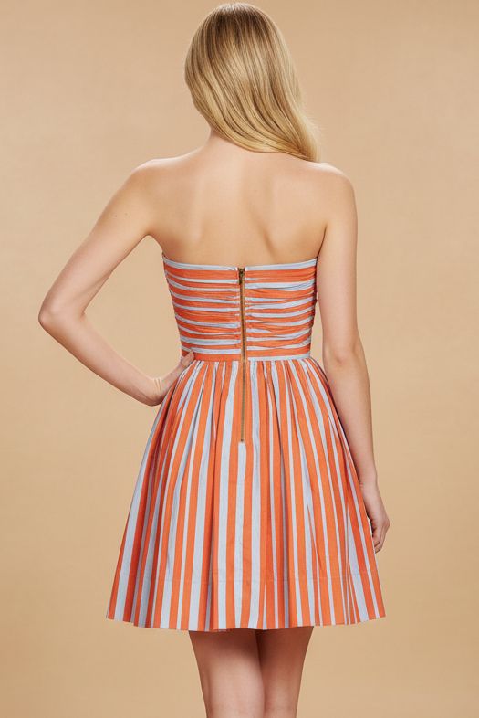 Striped Strapless Flare Mini Dress