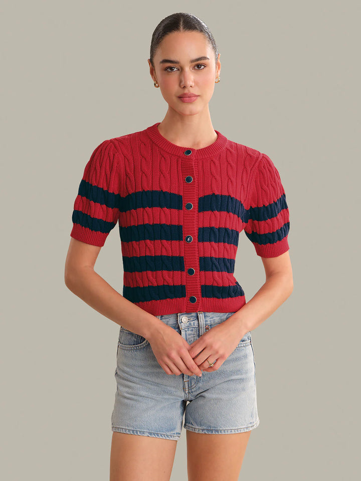 Tallulah Striped Puff Sleeve Cable Cardigan