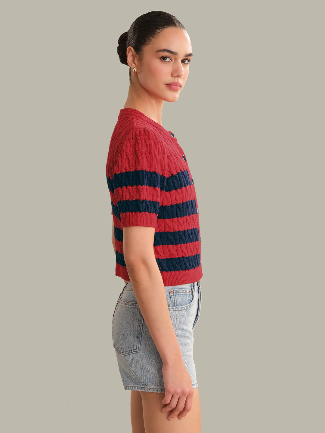 Tallulah Striped Puff Sleeve Cable Cardigan