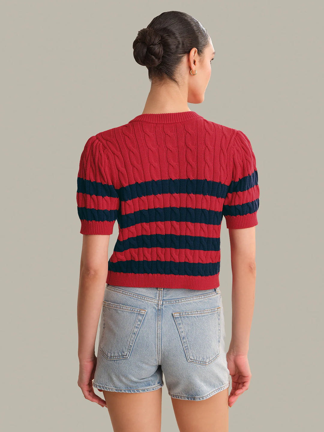Tallulah Striped Puff Sleeve Cable Cardigan