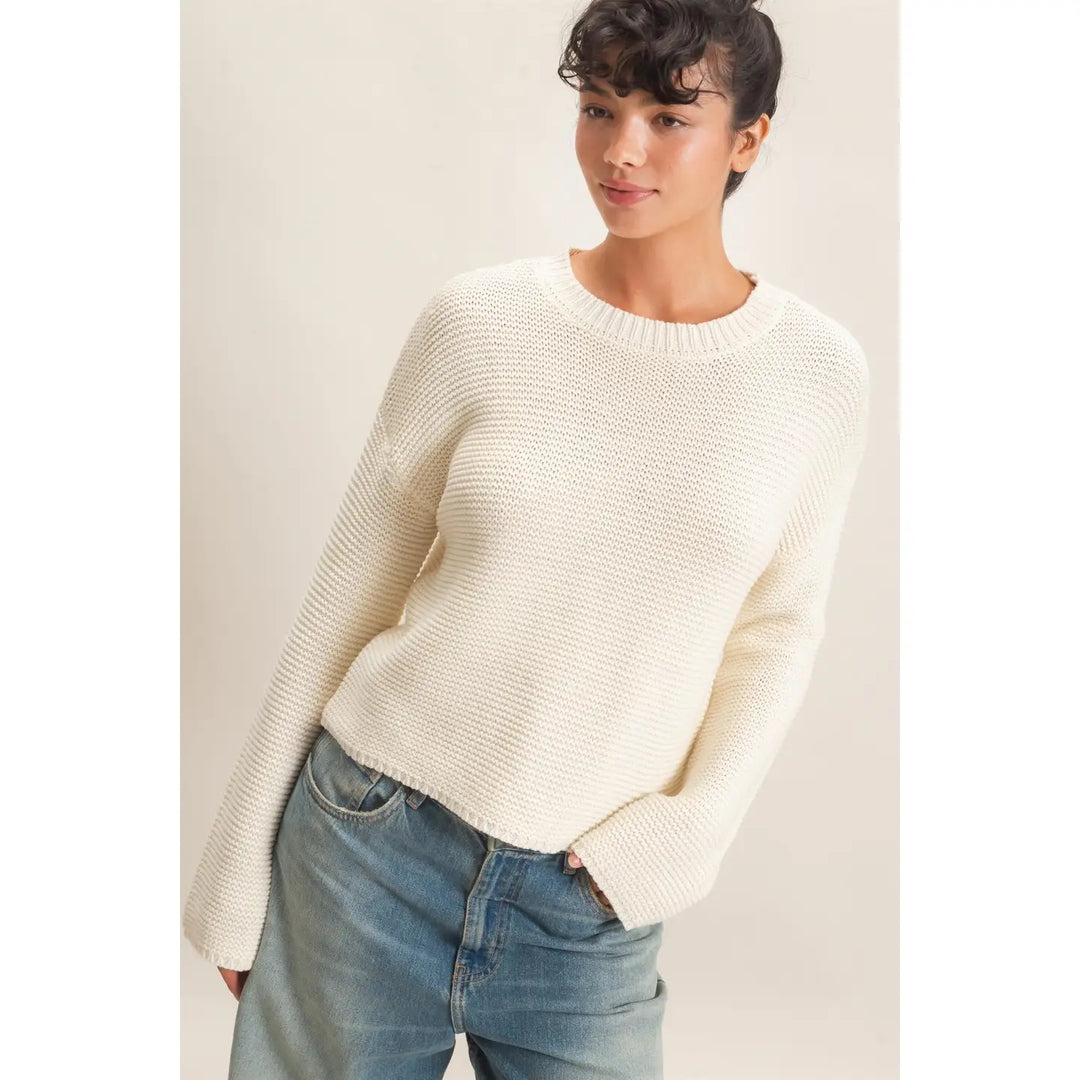 Textured Knit Crew Neck Sweater