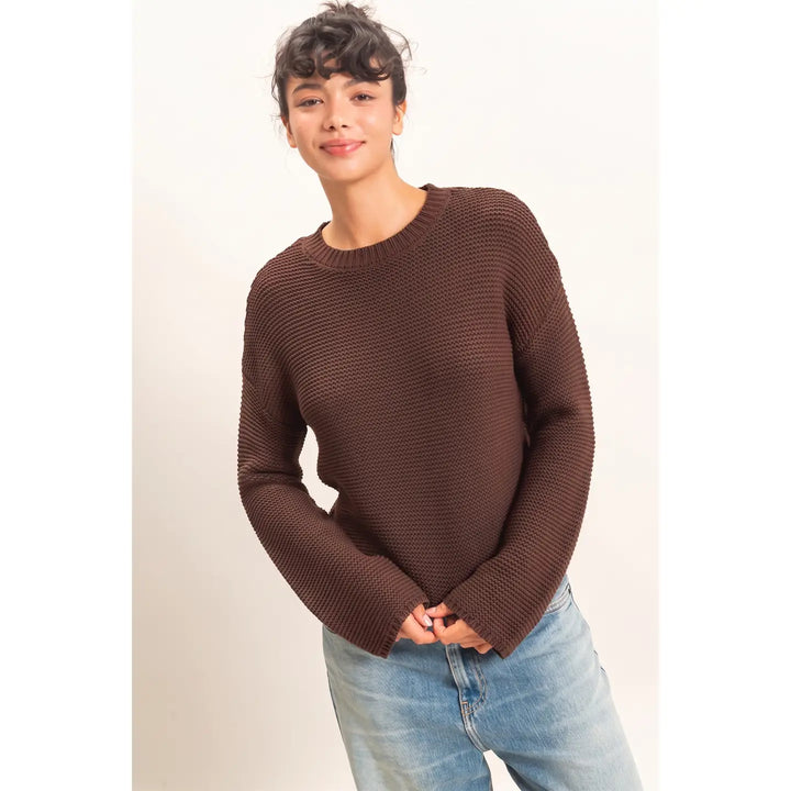 Textured Knit Crew Neck Sweater