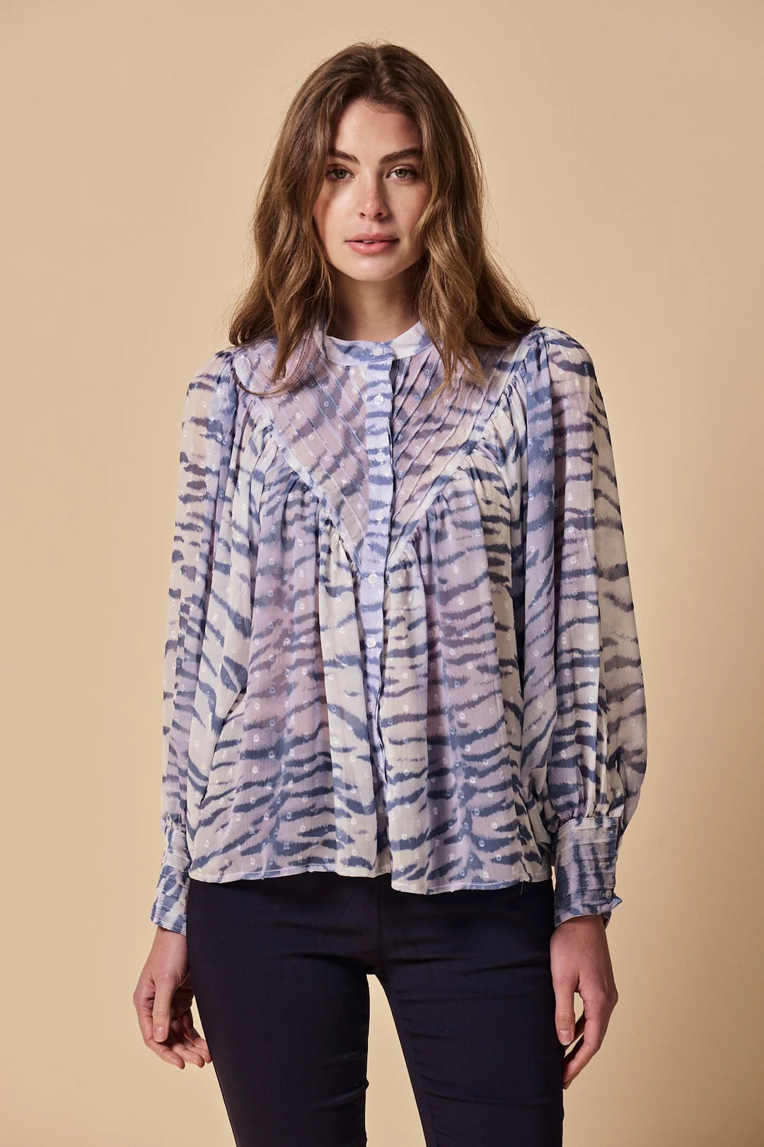 The Shiv Ruffled Shirt in Navy Print