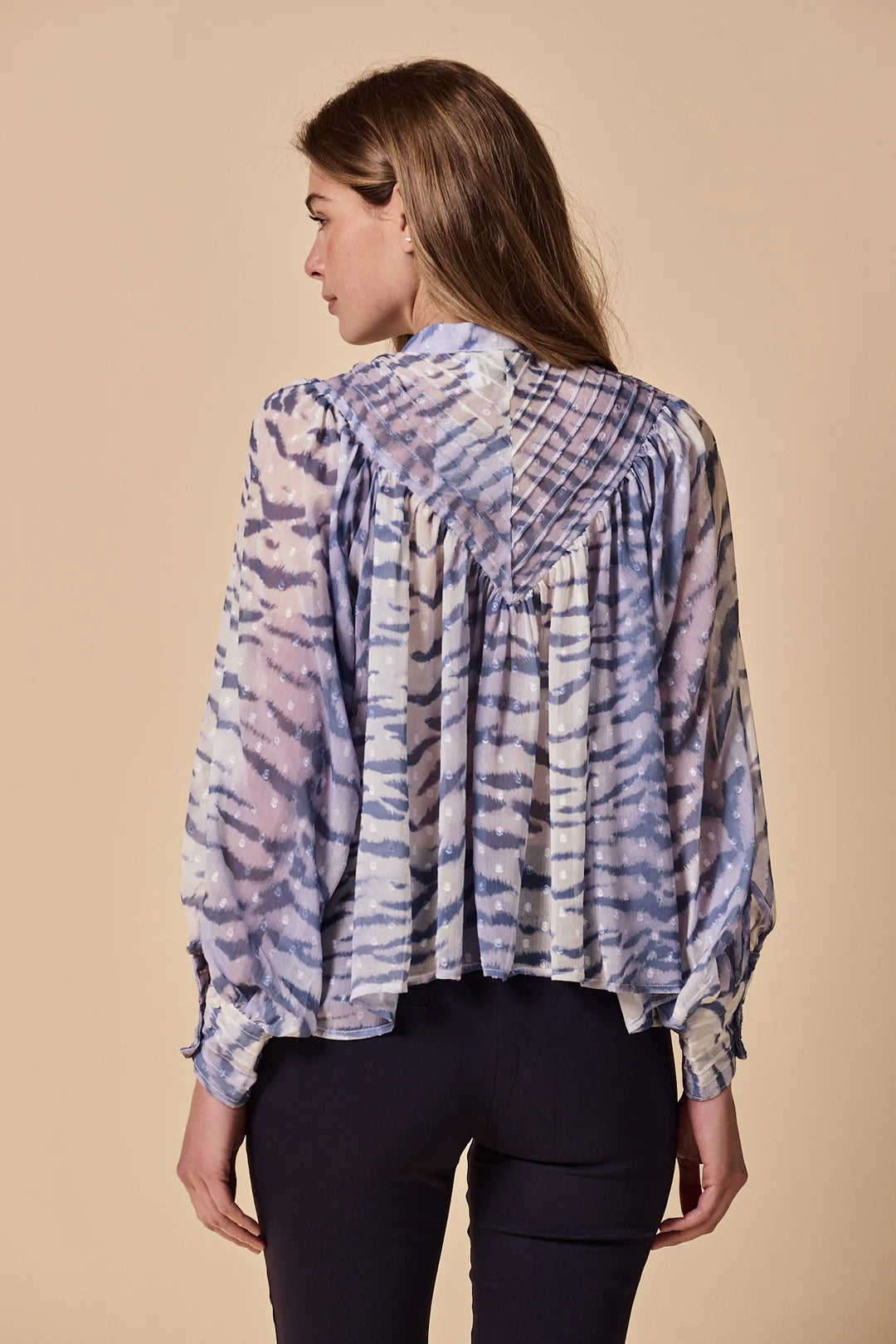 The Shiv Ruffled Shirt in Navy Print