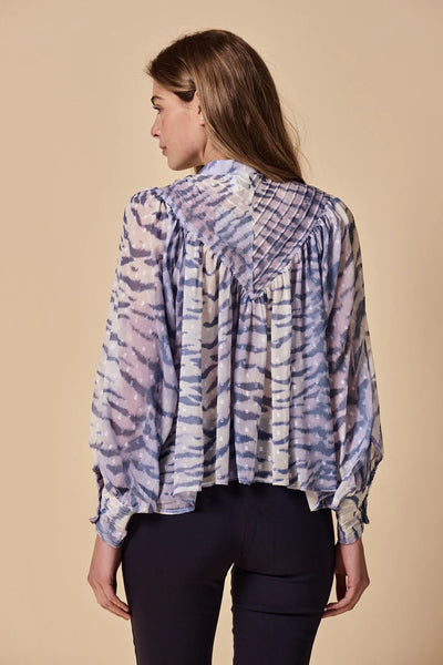 The Shiv Ruffled Shirt in Navy Print