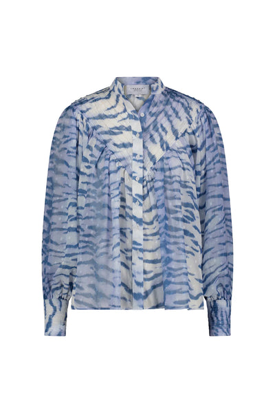 The Shiv Ruffled Shirt in Navy Print