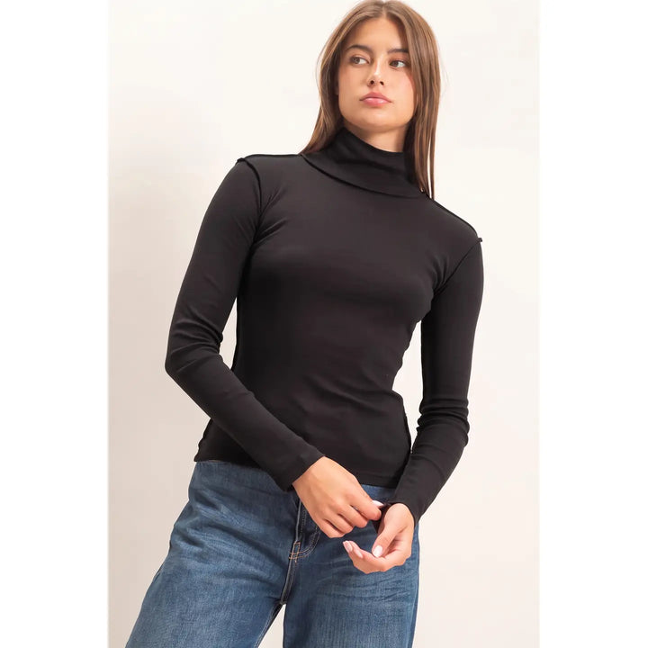Turtleneck Exposed Seam Long Sleeve Top