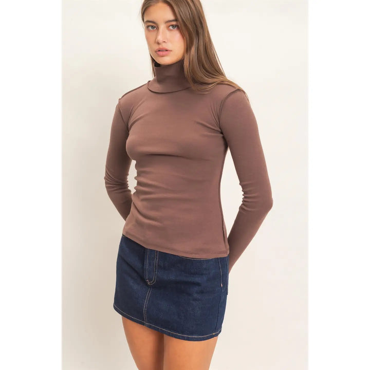 Turtleneck Exposed Seam Long Sleeve Top