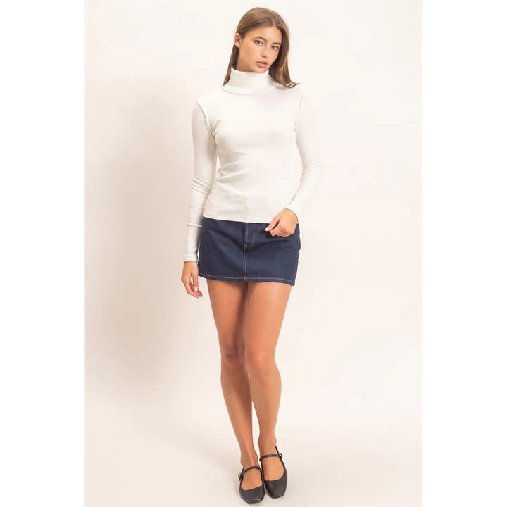 Turtleneck Exposed Seam Long Sleeve Top