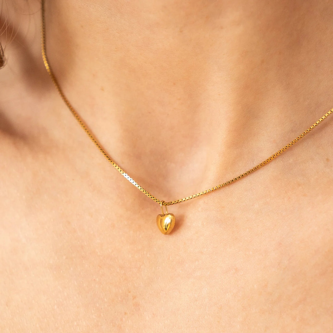 Waterproof Dainty Gold puffy Heart Necklace