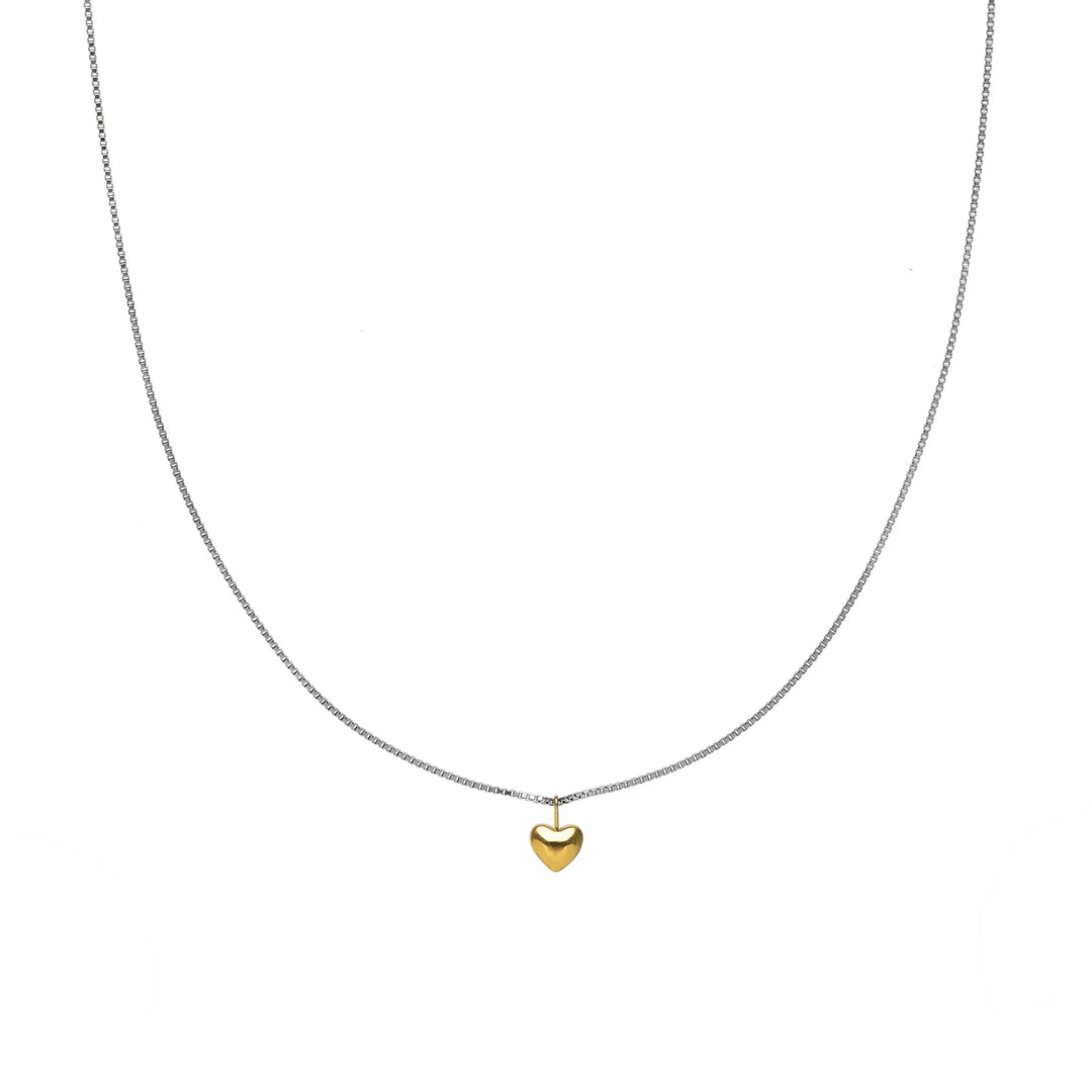 Waterproof Dainty Two-Tone Puffy Heart Necklace