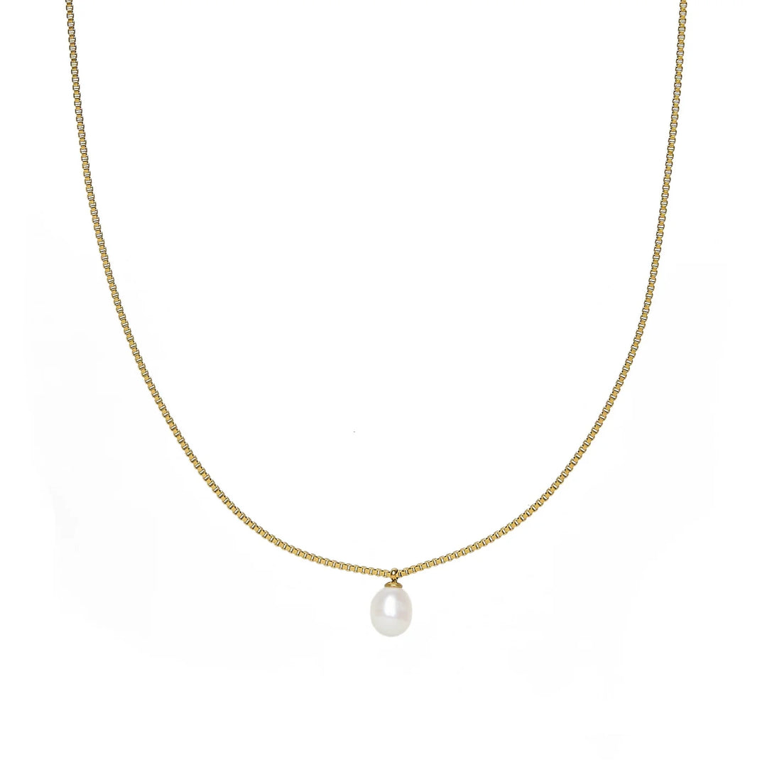 Waterproof Gold Box Chain Pearl Pendant Necklace