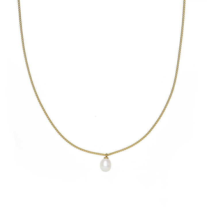 Waterproof Gold Box Chain Pearl Pendant Necklace
