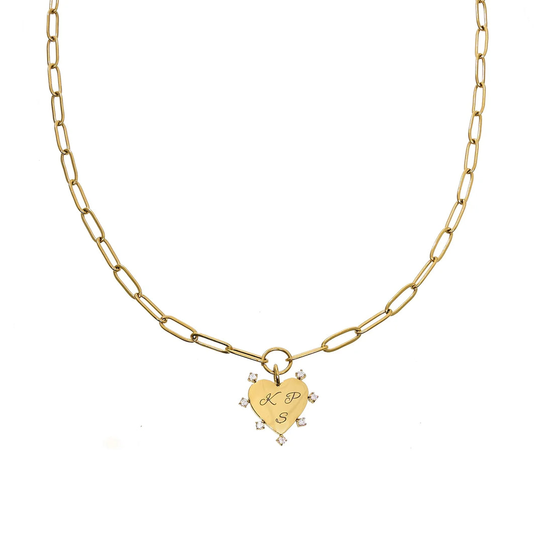 Waterproof Gold Paperclip Heart Necklace
