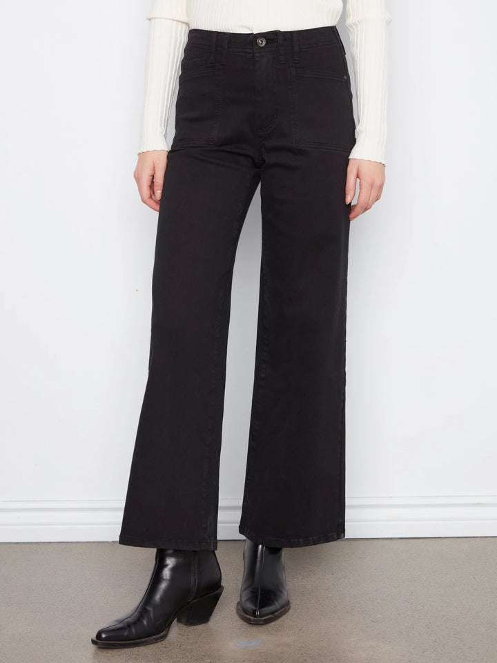 Wide Leg Colored Twill Pants With Patch Pockets