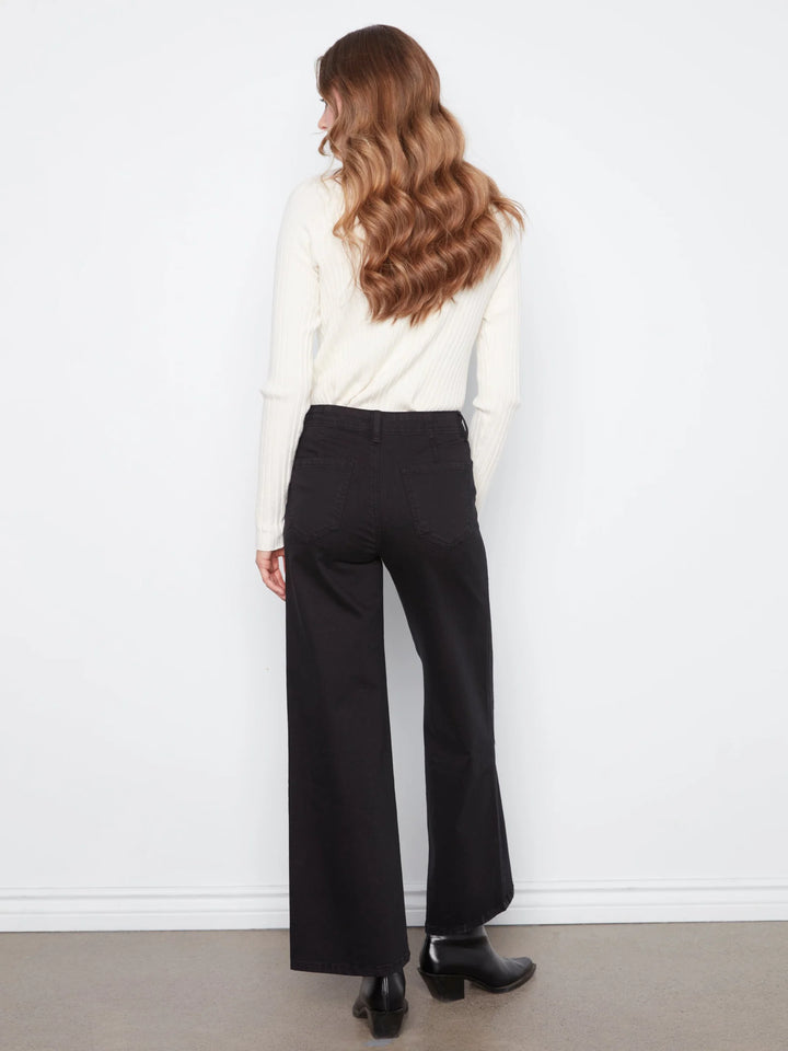 Wide Leg Colored Twill Pants With Patch Pockets