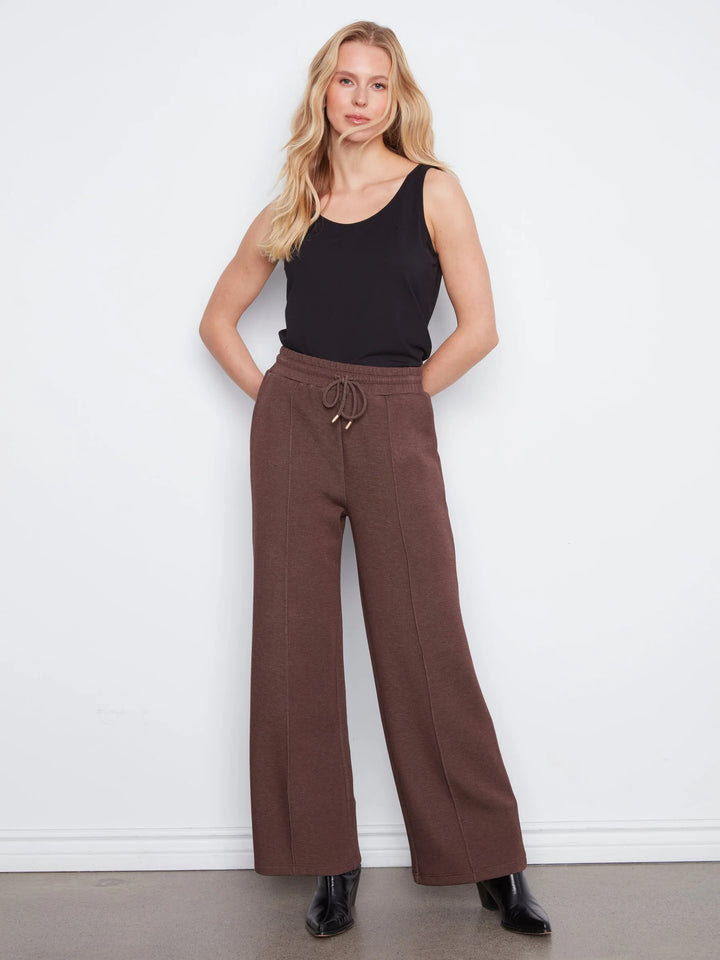 Wide Leg Pin Tuck Pants With Elasticated Waist in Espresso