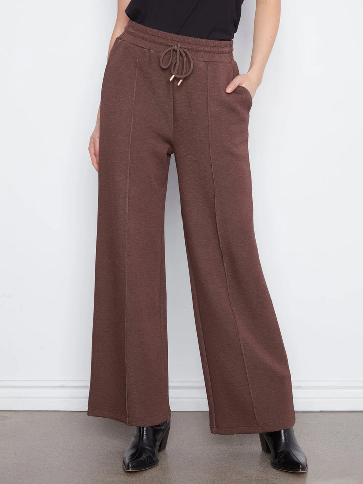 Wide Leg Pin Tuck Pants With Elasticated Waist in Espresso
