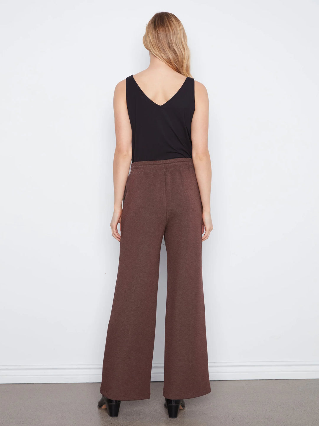 Wide Leg Pin Tuck Pants With Elasticated Waist in Espresso