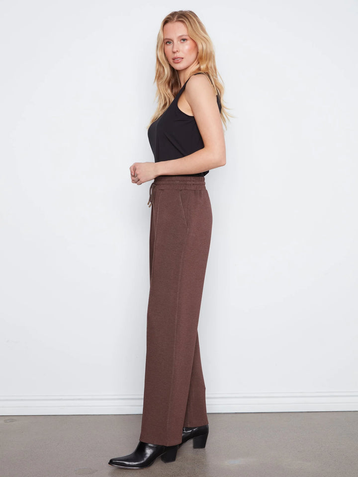 Wide Leg Pin Tuck Pants With Elasticated Waist in Espresso