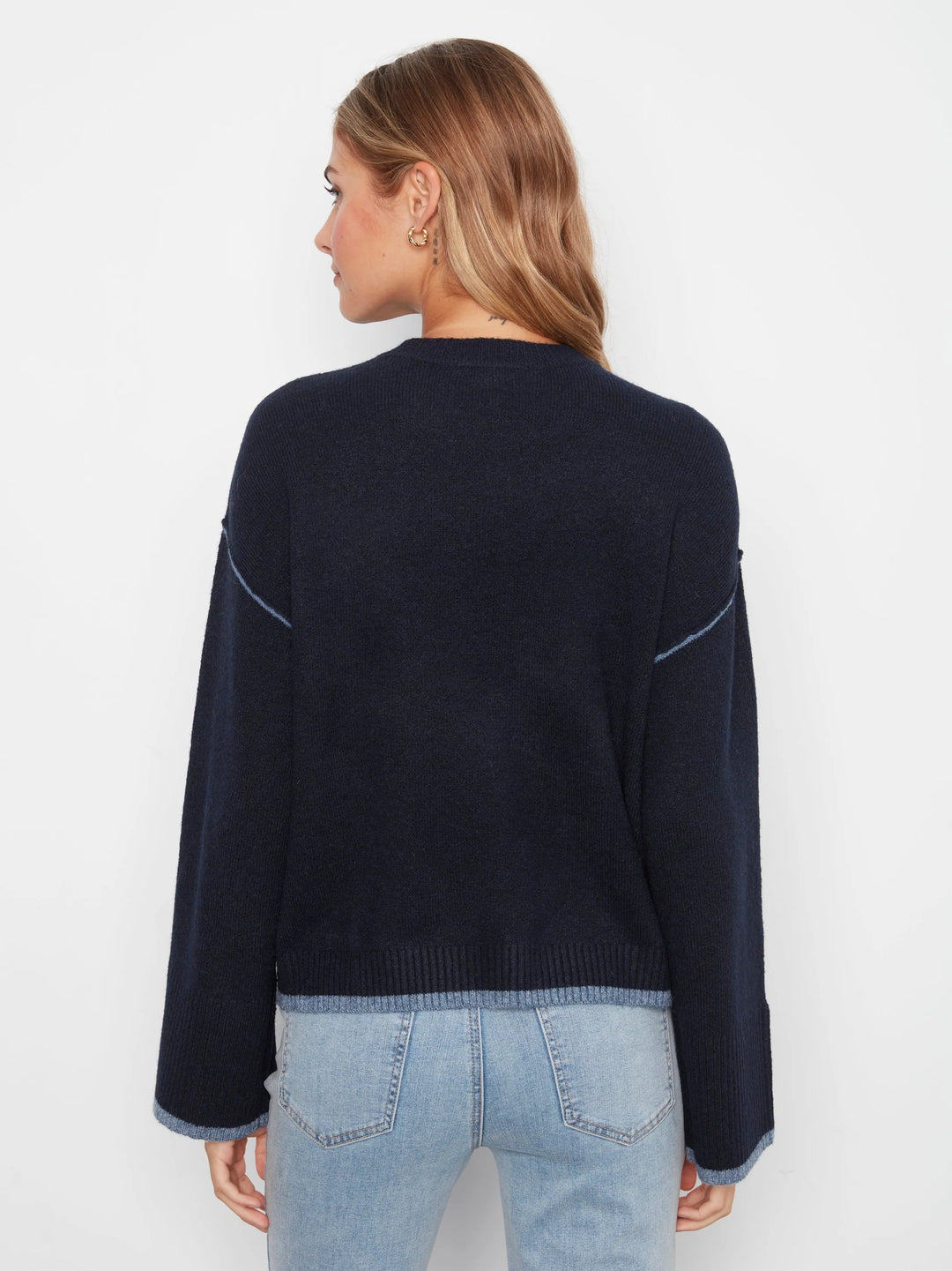 Wide Long Sleeve Drop Shoulder Crew Neck Sweater With Hem