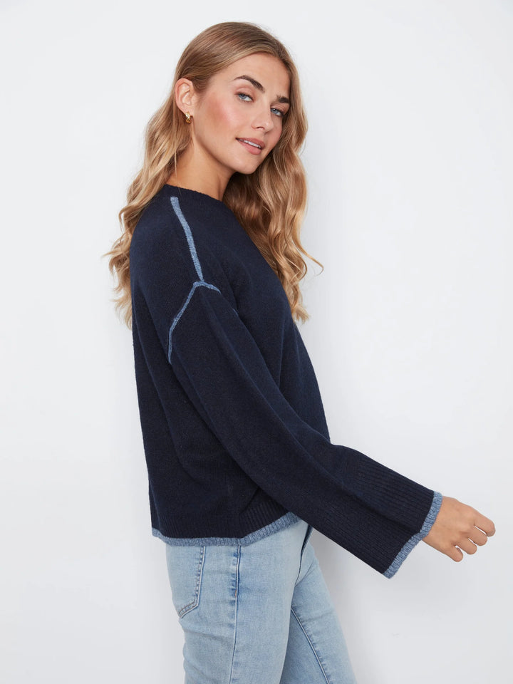 Wide Long Sleeve Drop Shoulder Crew Neck Sweater With Hem