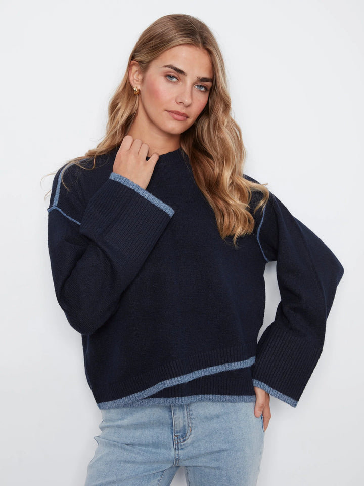 Wide Long Sleeve Drop Shoulder Crew Neck Sweater With Hem