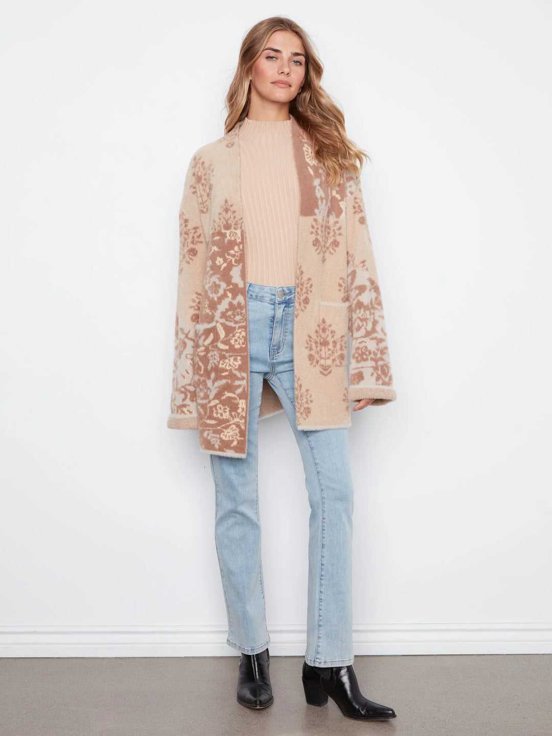 Wide Sleeve Cardigan With Patch Pocket