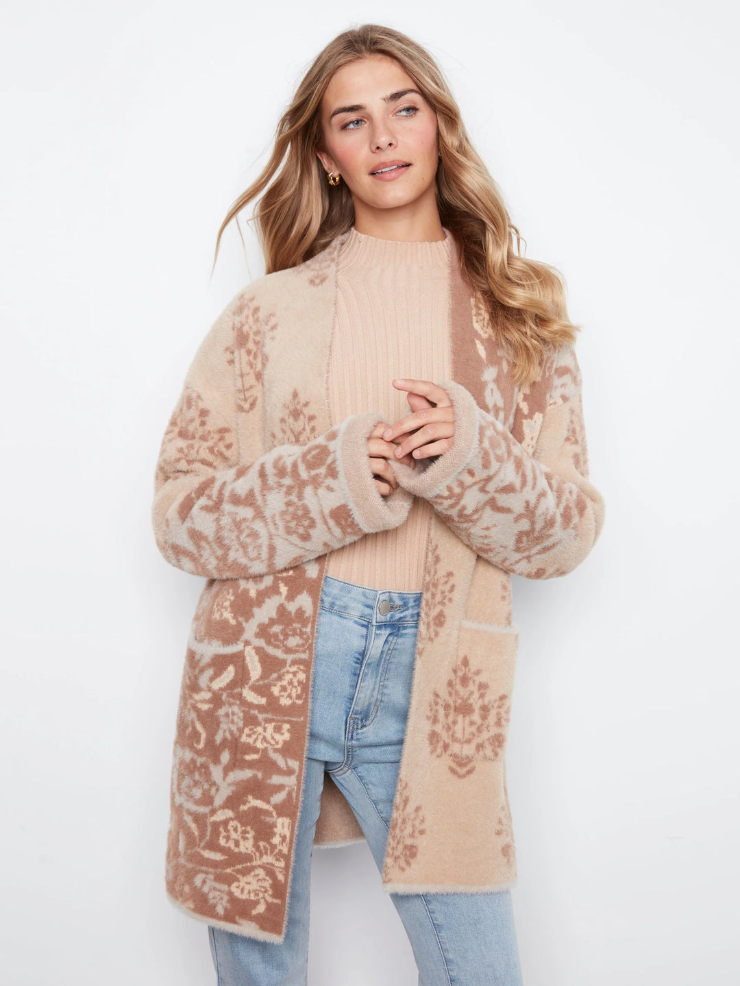 Wide Sleeve Cardigan With Patch Pocket