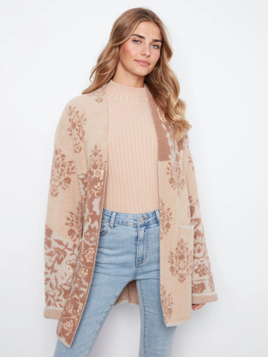 Wide Sleeve Cardigan With Patch Pocket