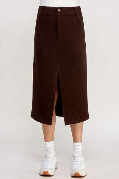 Chocolate corduroy midi skirt