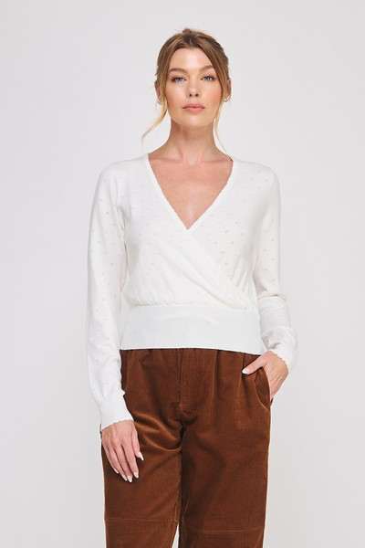 Off white pointelle crossover sweater