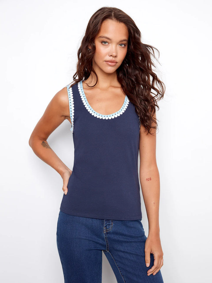 Knit Tank Top With Crochet Detail