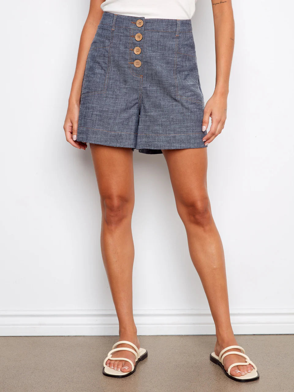 Stretch Twill Button Front Shorts