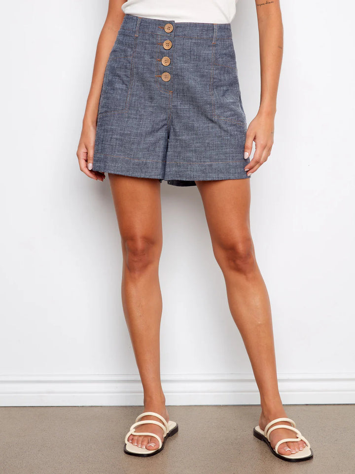 Stretch Twill Button Front Shorts