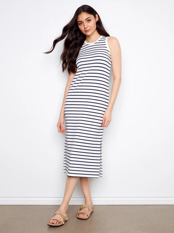 Scuba Sleeveless Striped Yarn Dye Dress